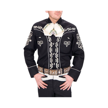 Camisa charra negra clásica para hombre estilo charro mexicano