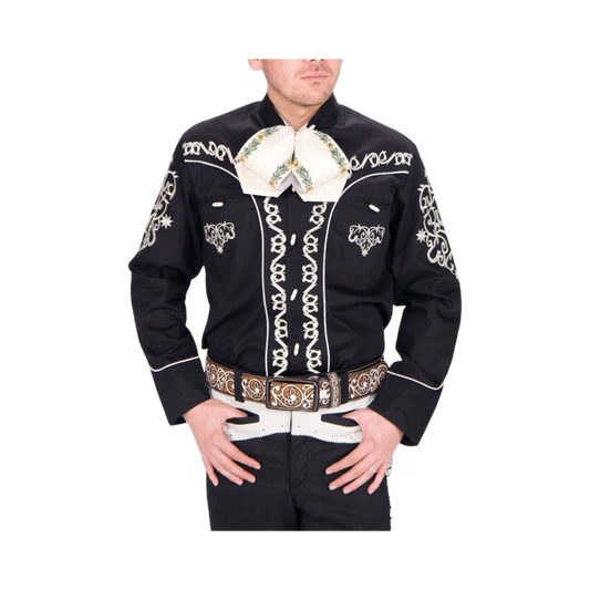 Camisa charra negra clásica para hombre estilo charro mexicano