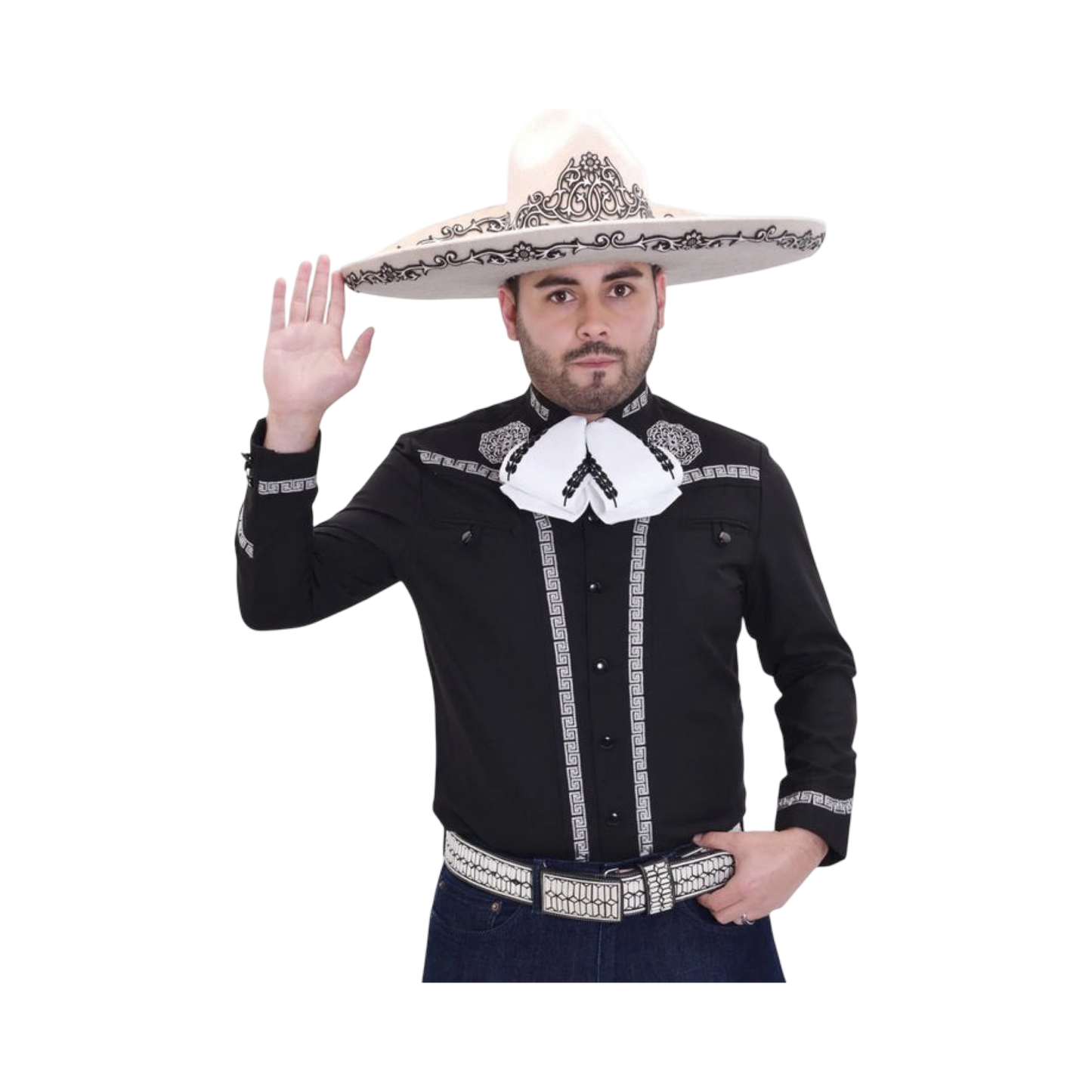 Camisa charra negra para hombre con detalles bordados estilo mexicano