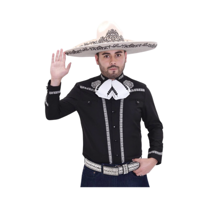 Camisa charra negra para hombre con detalles bordados estilo mexicano
