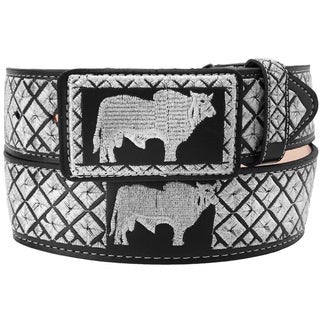Cinturón charro negro bordado con diseño de toro para hombre