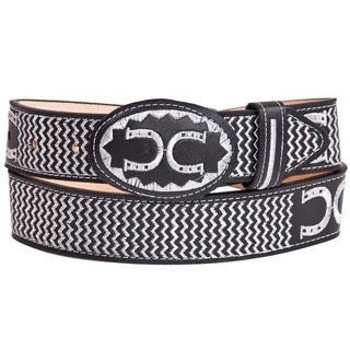 Cinto charro negro con herraduras en blanco para hombre