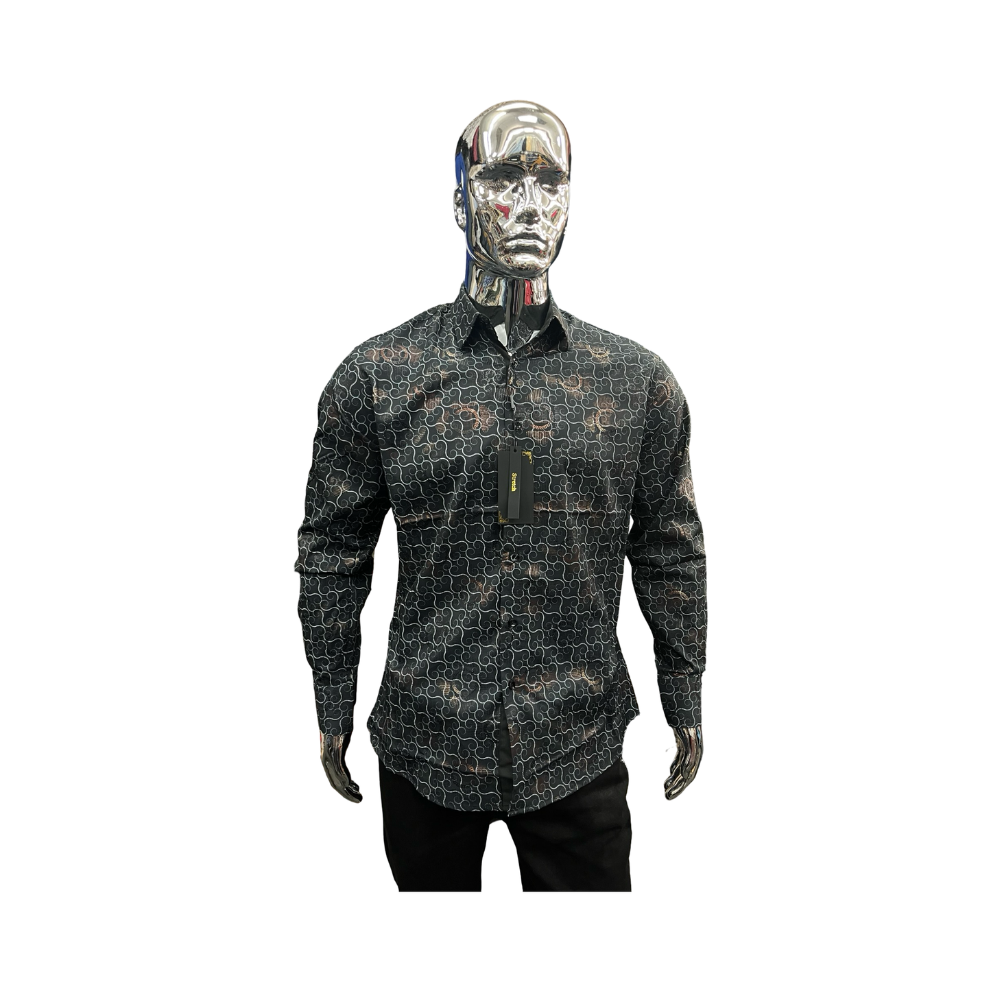 Camisa Negro con Oro diseño moderna para Hombre - Liquidación
