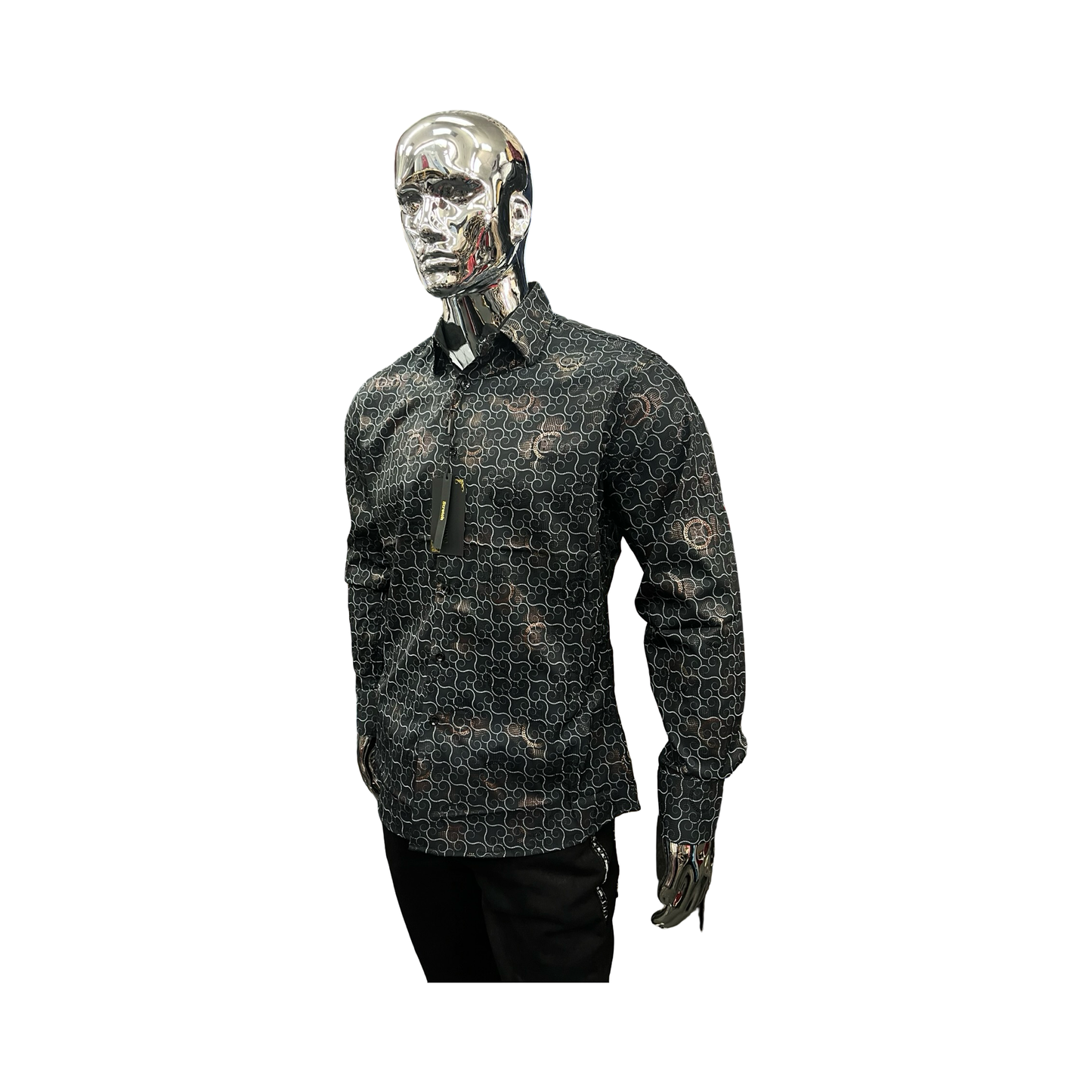 Camisa Negro con Oro diseño moderna para Hombre - Liquidación