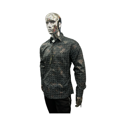 Camisa Negro con Oro diseño moderna para Hombre - Liquidación