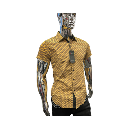 Camisa para Hombre Manga Corta con Patrón Geométrico Color Oro