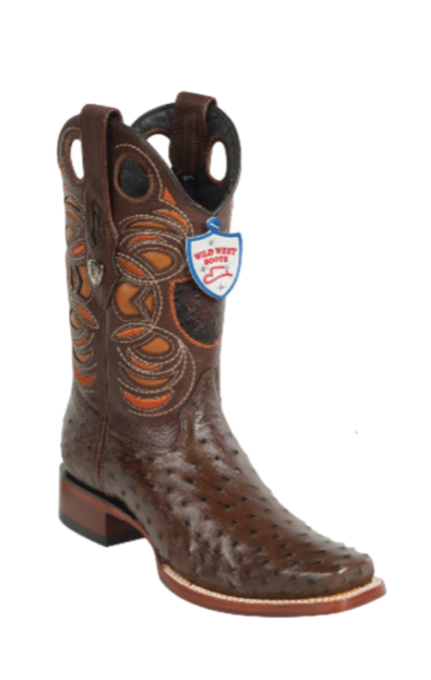 Wild West Botas de Avestruz Horma Rodeo Brown