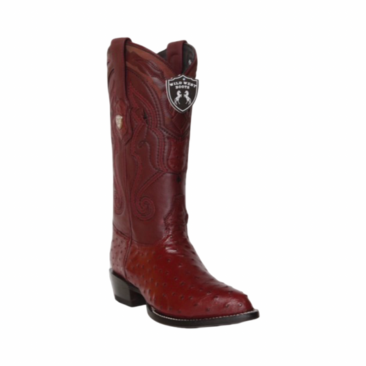Botas de Avestruz Color Vino – Horma Puntal Estilo Vaquero Wild West