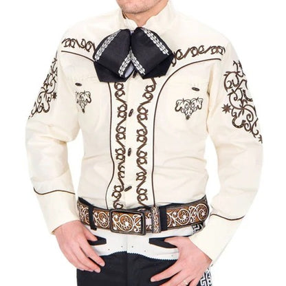 Camisa Charra para Hombre Beige Claro con Cafe Clásica