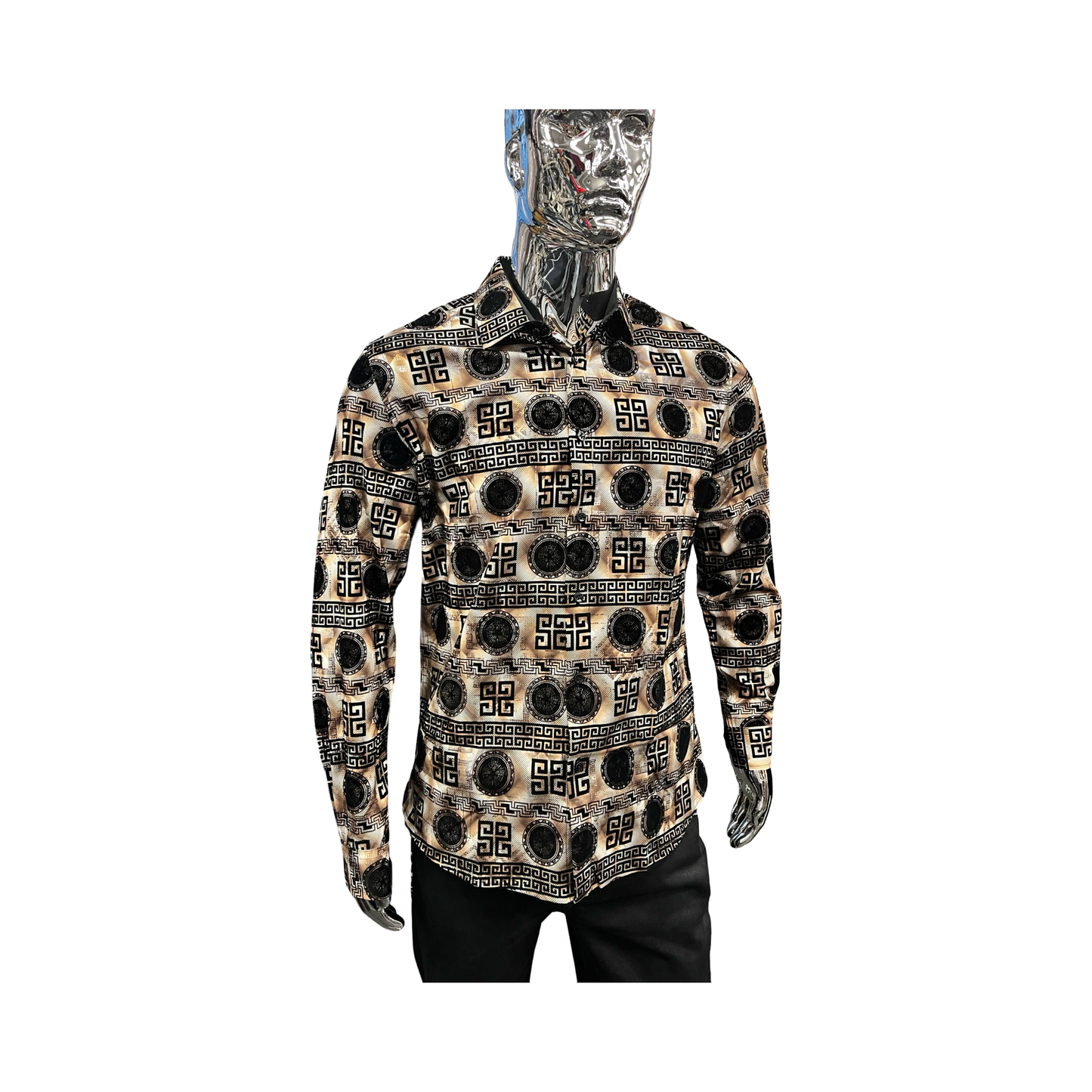 Camisa Premium Moderna Beige con Negro para Hombre