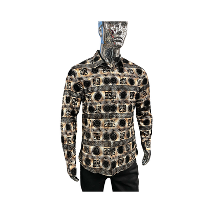 Camisa Premium Moderna Beige con Negro para Hombre