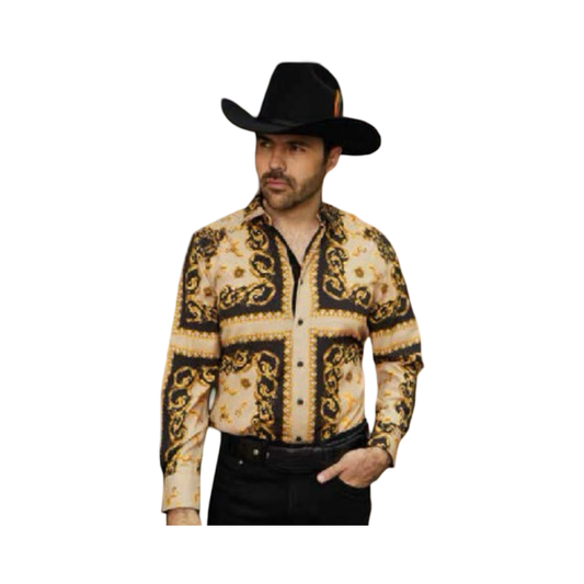 Camisa Fashion Diseño Cruz Beige para Hombre