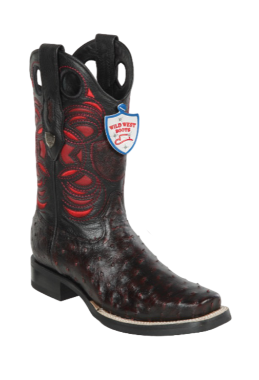 Wild West Botas de Avestruz Horma Rodeo Black Cherry