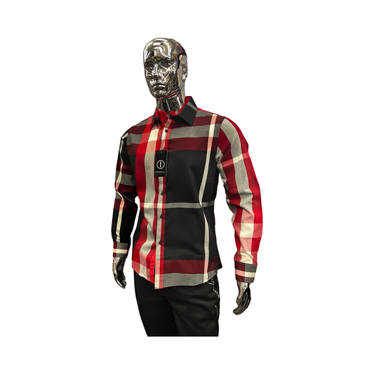 Camisa Casual de Cuadros Negro con Rojo para Hombre