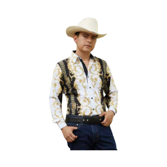 Camisa Fashion Blanco Dorado Casual para Hombre