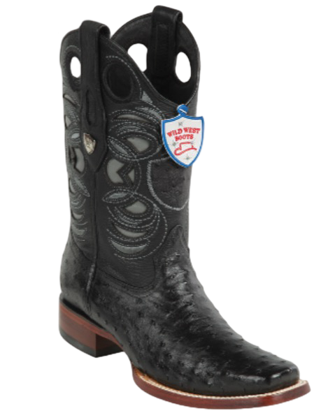 Wild West Botas de Avestruz Horma Rodeo Black