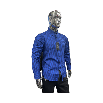 Camisa para Hombre Manga Corta Azul Rey con Patrón Geométrico