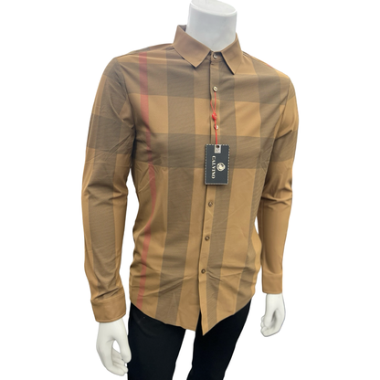 Camisa Vaquera de Cuadros Beige para Hombre | Estilo Casual Claro