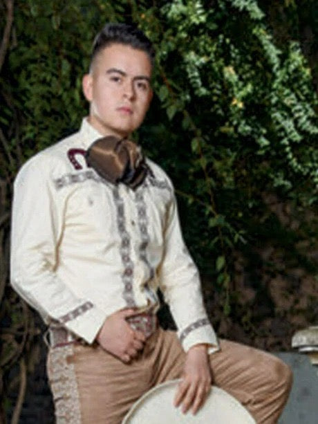 Camisas Charras Para Hombre Color Blanco con Bordado Vino