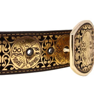 Cinto de Cuero Original El Centenario Oro con Hebilla de Metal