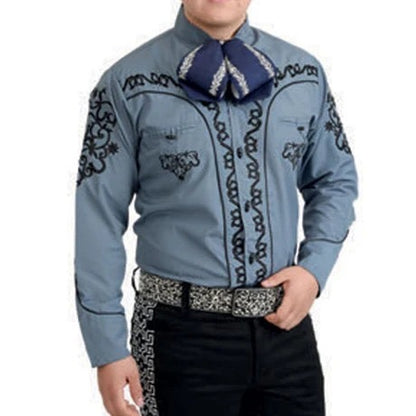 Camisa Charra para Hombre Azul Gris