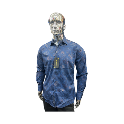 Camisa Azul con Oro diseño moderna para Hombre - Liquidación
