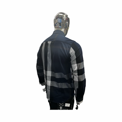 Camisa Casual de Cuadros Azul Marino con Blanco para Hombre