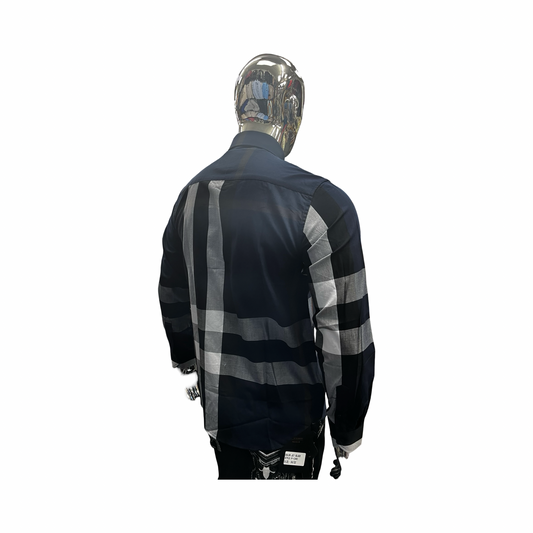 Camisa Casual de Cuadros Azul Marino con Blanco para Hombre