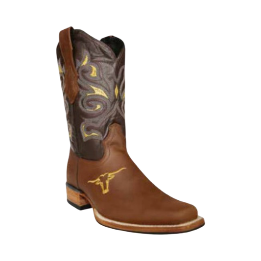 Bota Tono Bordado Color Café horma Rodeo  - White Diamonds Boots
