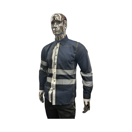 Camisa Casual de Cuadros Azul Marino con Blanco para Hombre