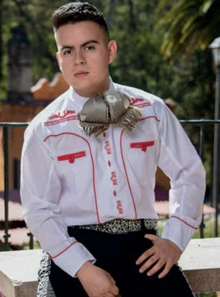 Camisa Charra para Hombre Color Blanco Con Rojo – Tradición Mexicana de Charro