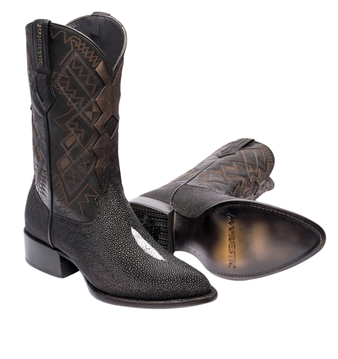 Bota de mantarraya negra Single Stone horma J-Toe Mahuestic Boots