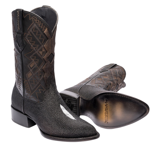 Bota de mantarraya negra Single Stone horma J-Toe Mahuestic Boots