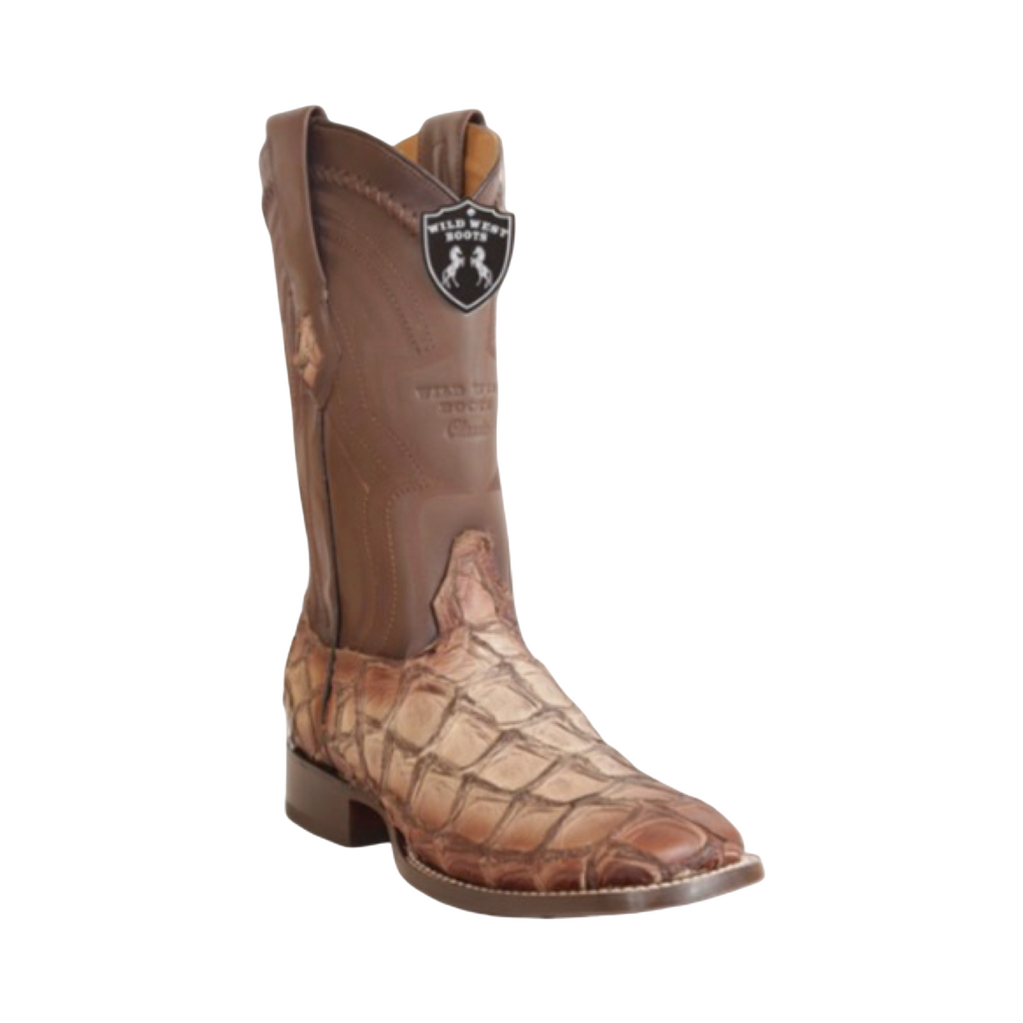 Bota de pirarucu color moka con horma ranchera.
