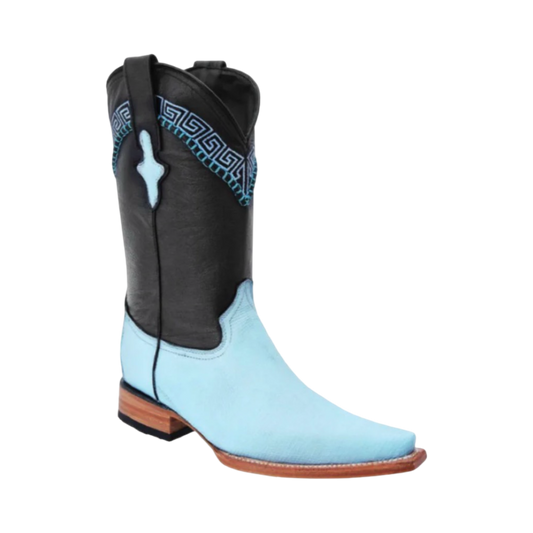 A pair of Botas Originales Armadillo boots featuring a blue and black color scheme with distinctive scale pattern on the upper part.
