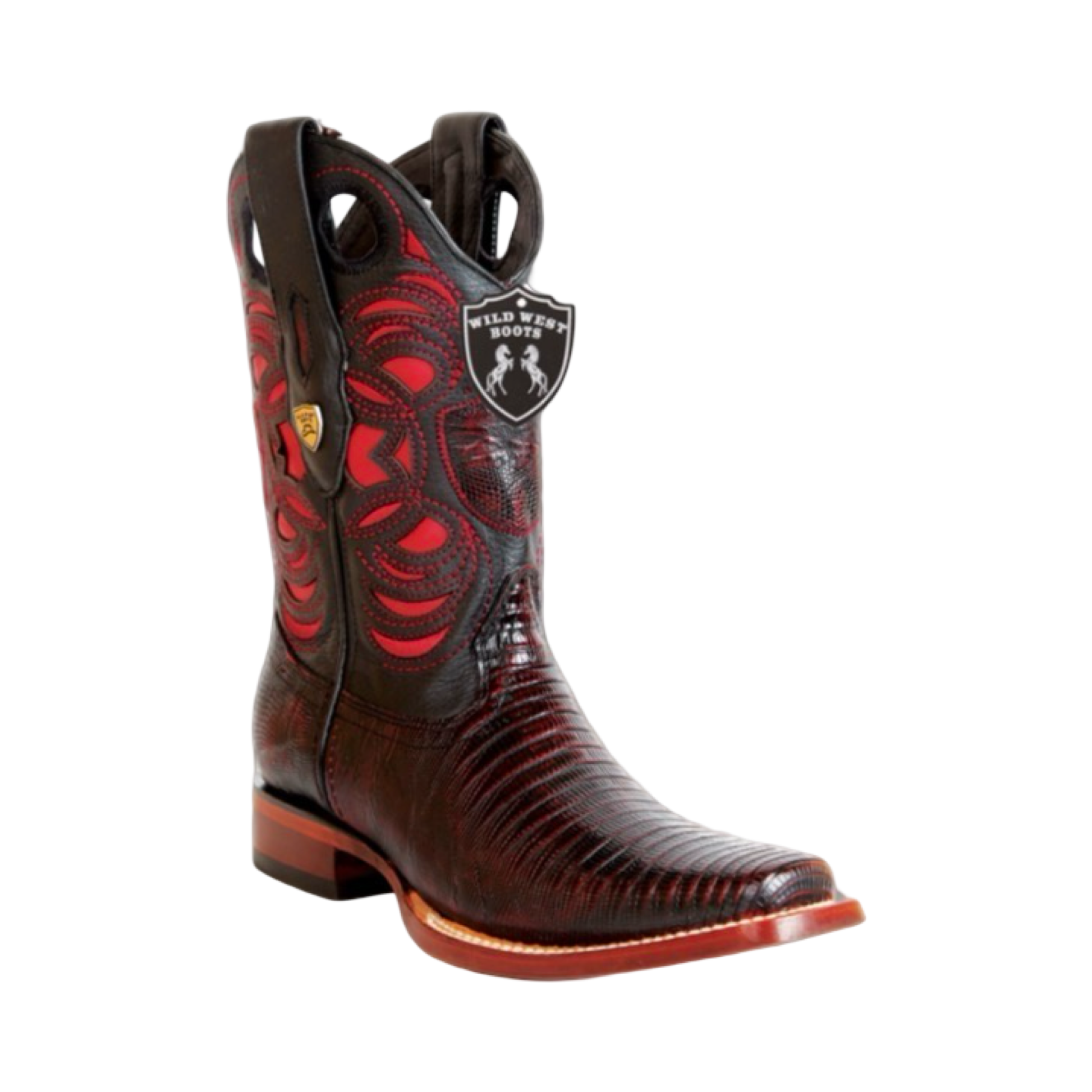 Botas de armadillo color black cherry con punta cuadrada.