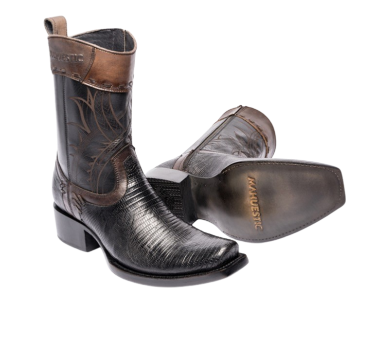 Botas de armadillo color negro mate para hombre con acabado natural artesano