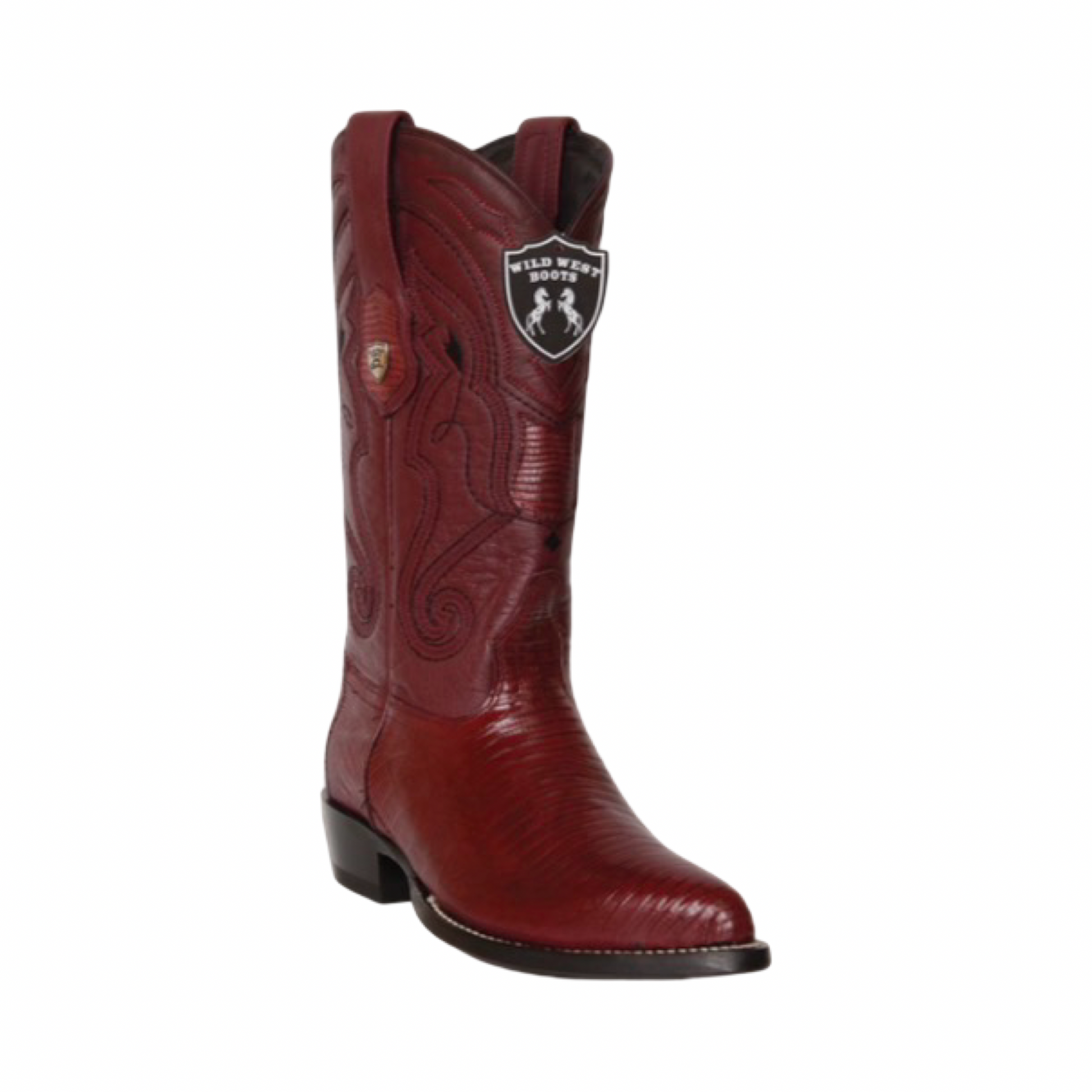 Botas de armadillo vino con horma puntal y acabado brillante.