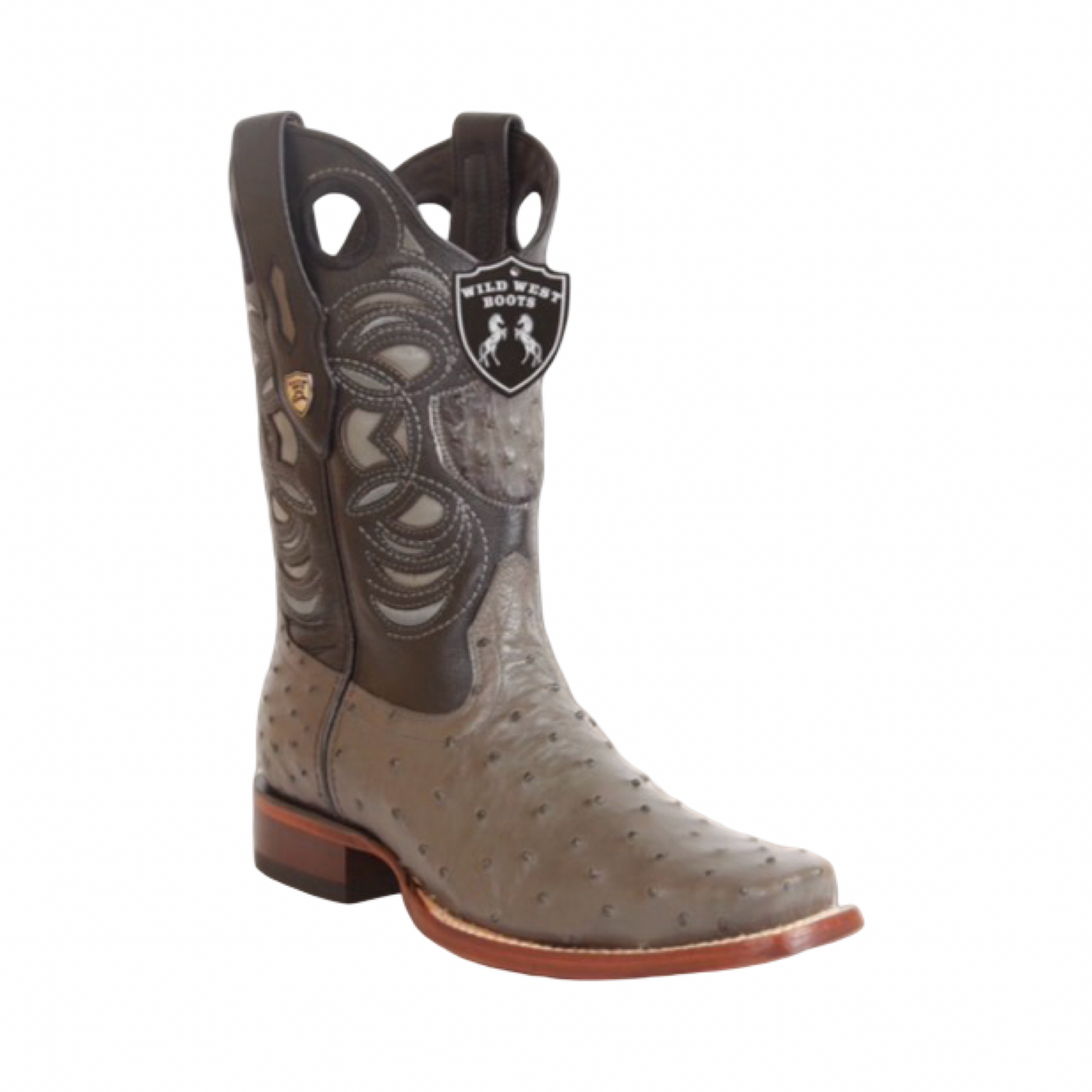 Botas de avestruz color gris con horma Ranchera.