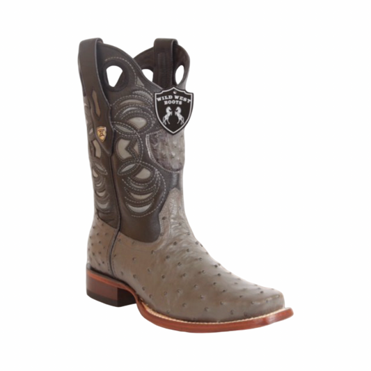 Botas de avestruz color gris con horma Ranchera.