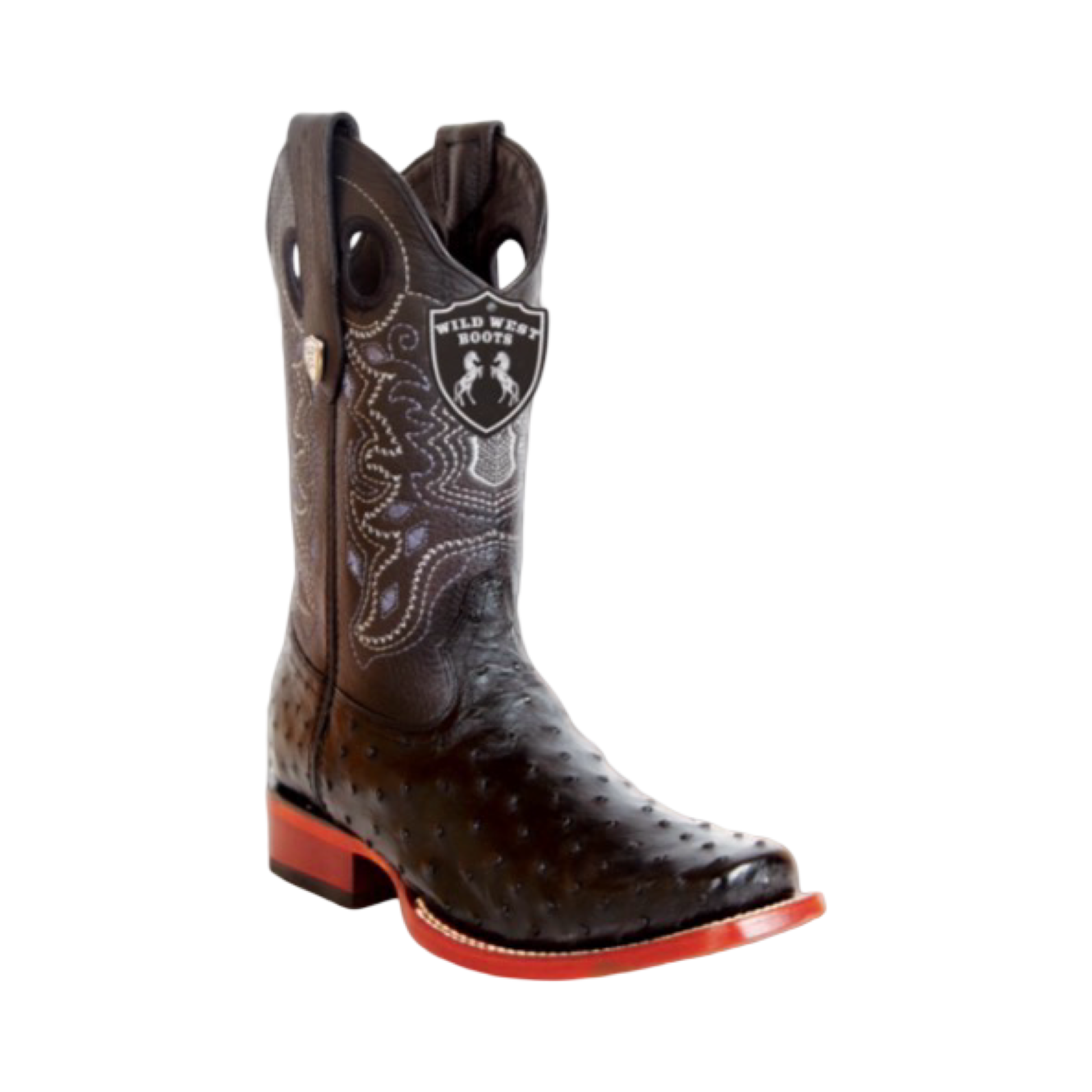 Botas de avestruz color negro con horma Rodeo de Wild West Boots.