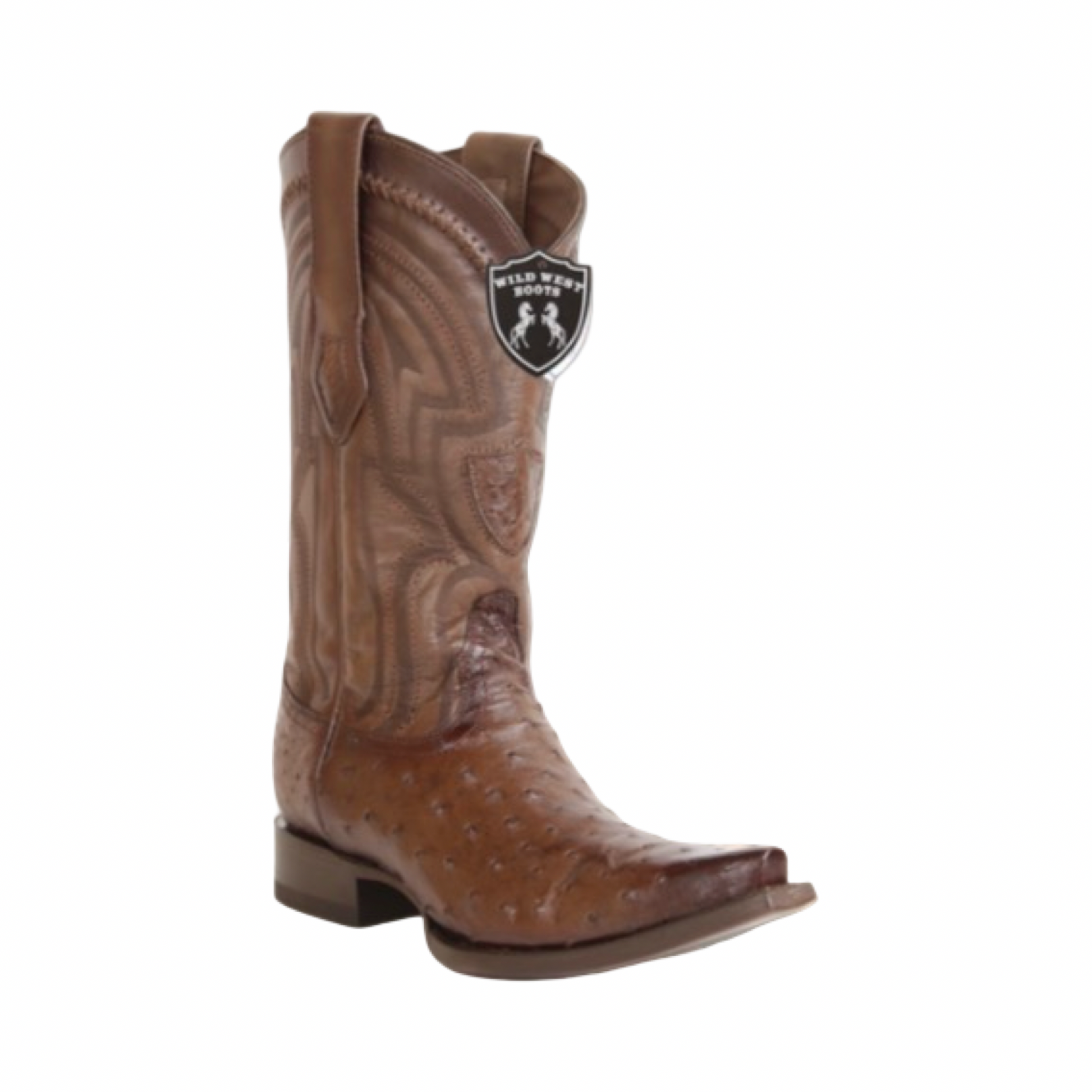 Botas de avestruz color Porto Brown con horma Sniptoe estilo western.