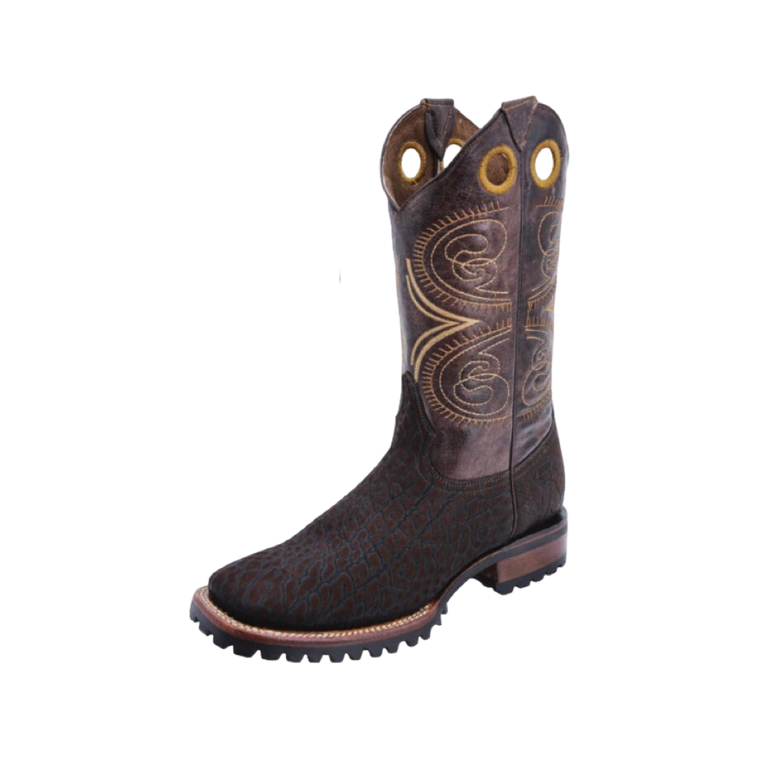 Botas Cuello de Toro Café White Diamond horma rodeo suela de hule