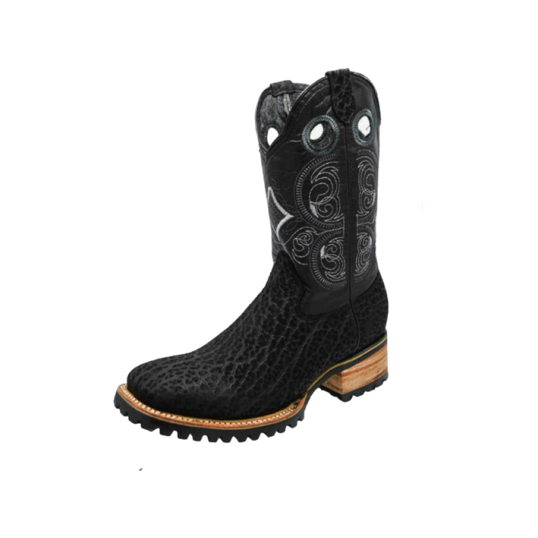 Botas Cuello de Toro Negro White Diamond rodeo suela de hule