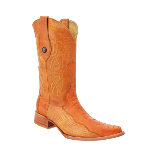 Botas de pata de avestruz color mantequilla con horma 3X WD.