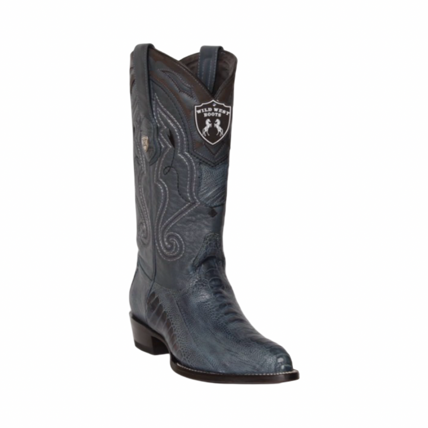 Botas de pata de avestruz color Blue Jeans con horma Puntal.