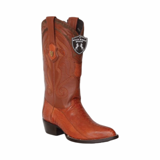 Botas de pata de avestruz color cognac con horma Puntal.