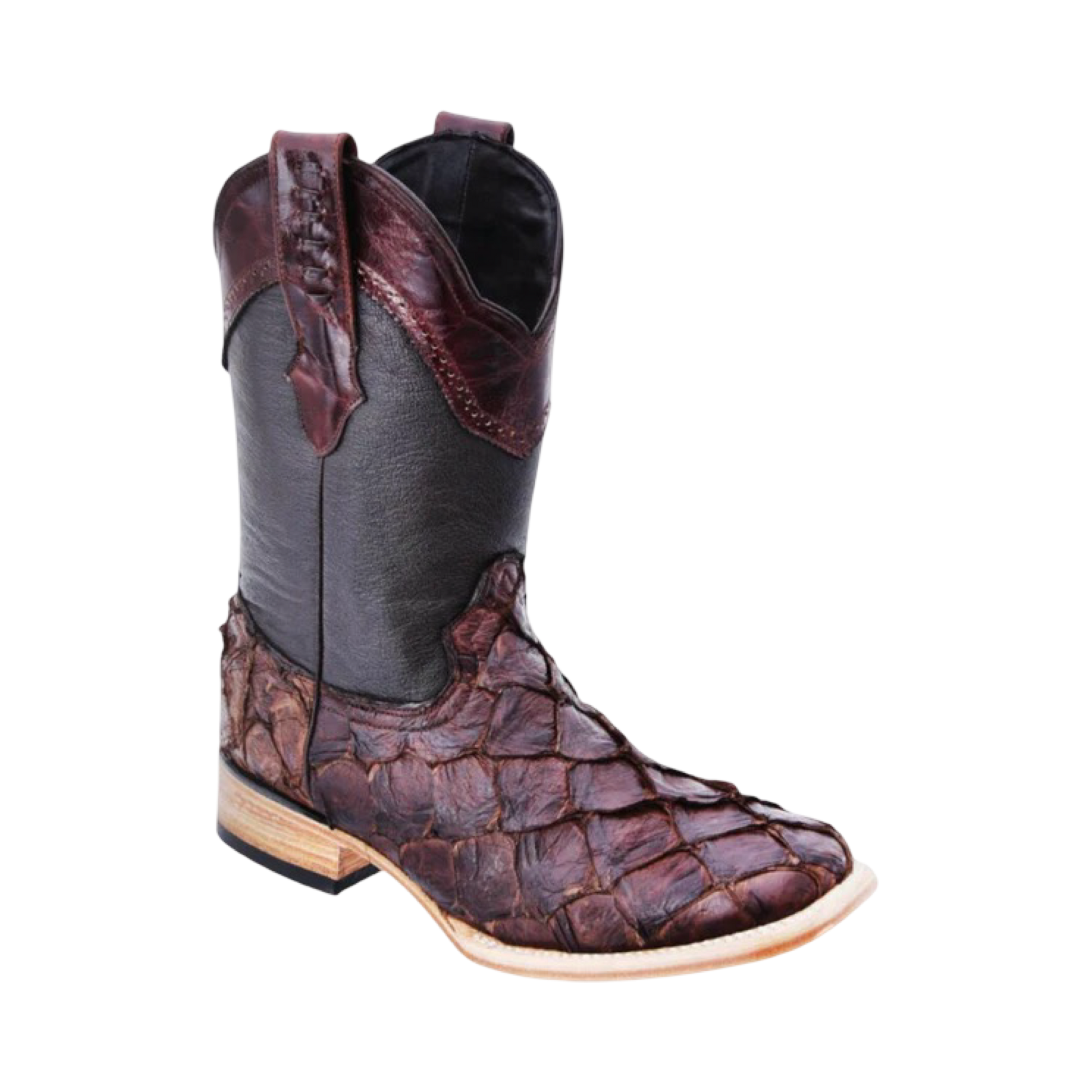 Botas de pirarucu color café con horma Rodeó de White Diamond Boots.