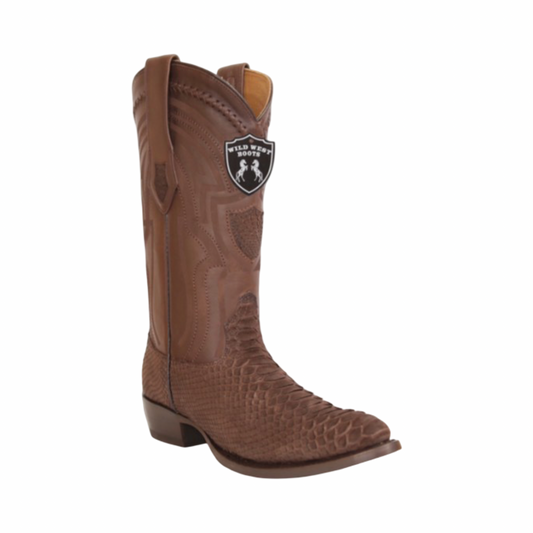 Botas de pitón color Nubuck Brown con punta redonda Wild West