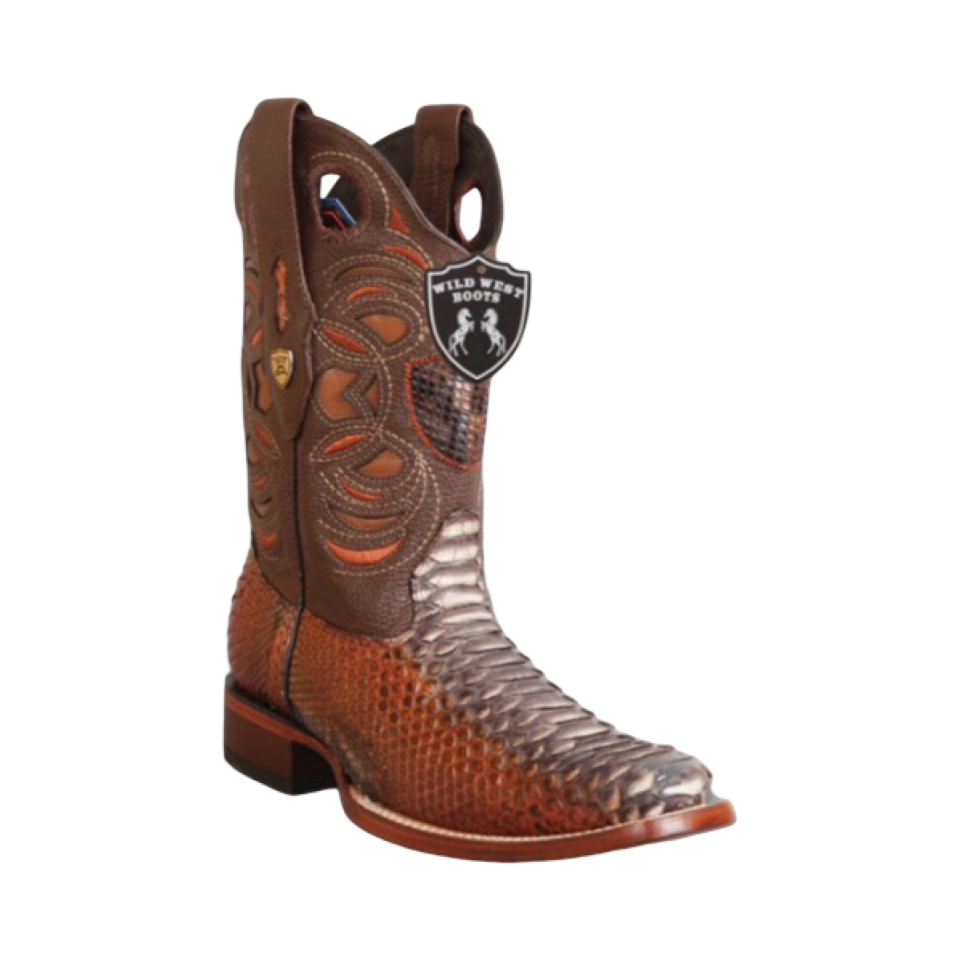 Botas de pitón Rustic Cognac con horma Rodeo Wild West